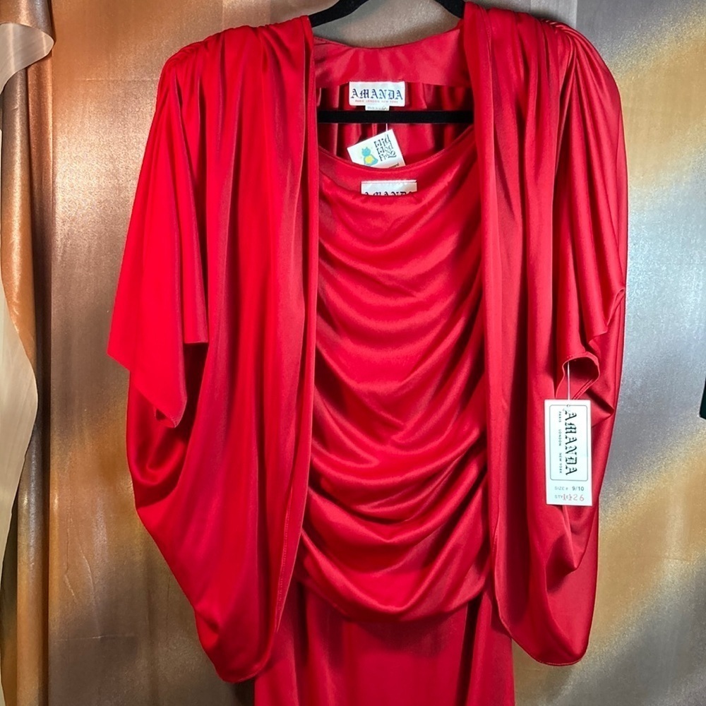 Vintage 70’s red disco 2 piece dress with open back jacket 36 ” chest 116
